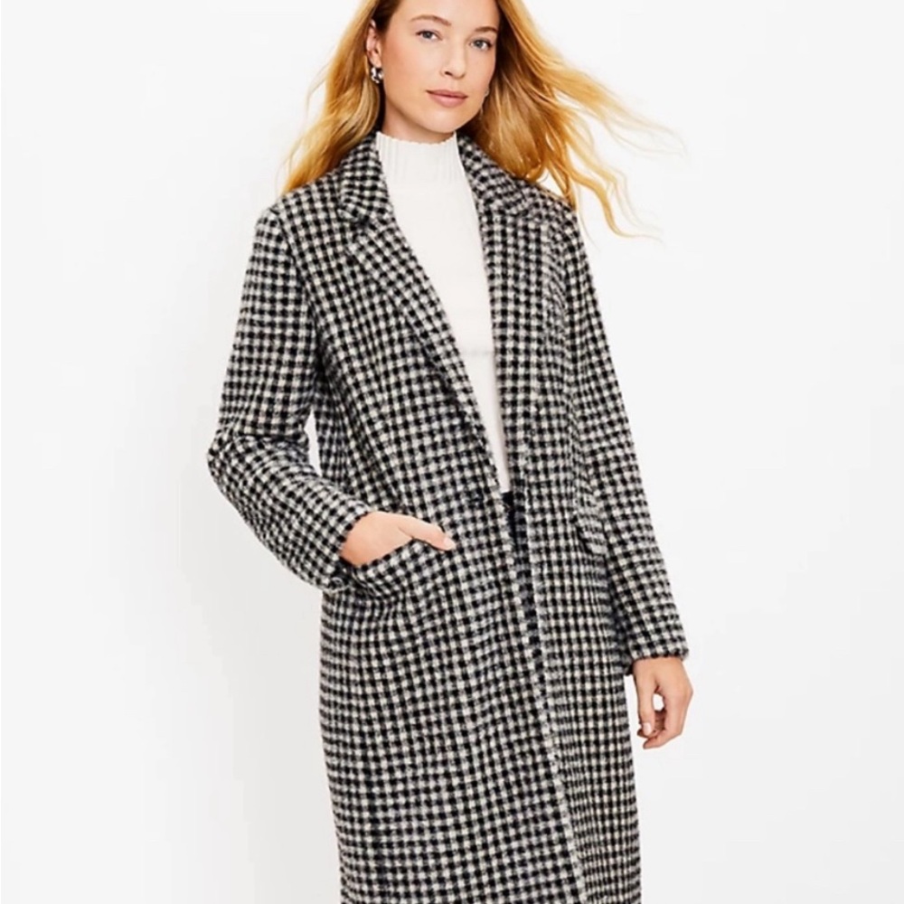 LOFT CHECKERED CHECKED COAT BLACK WHITE MEDIUM NEVER WORN